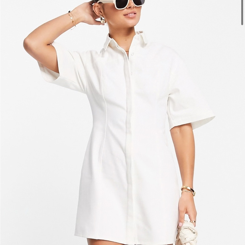 Chicos Women’s White Short Sleeve Button- Down Shirt Dress
